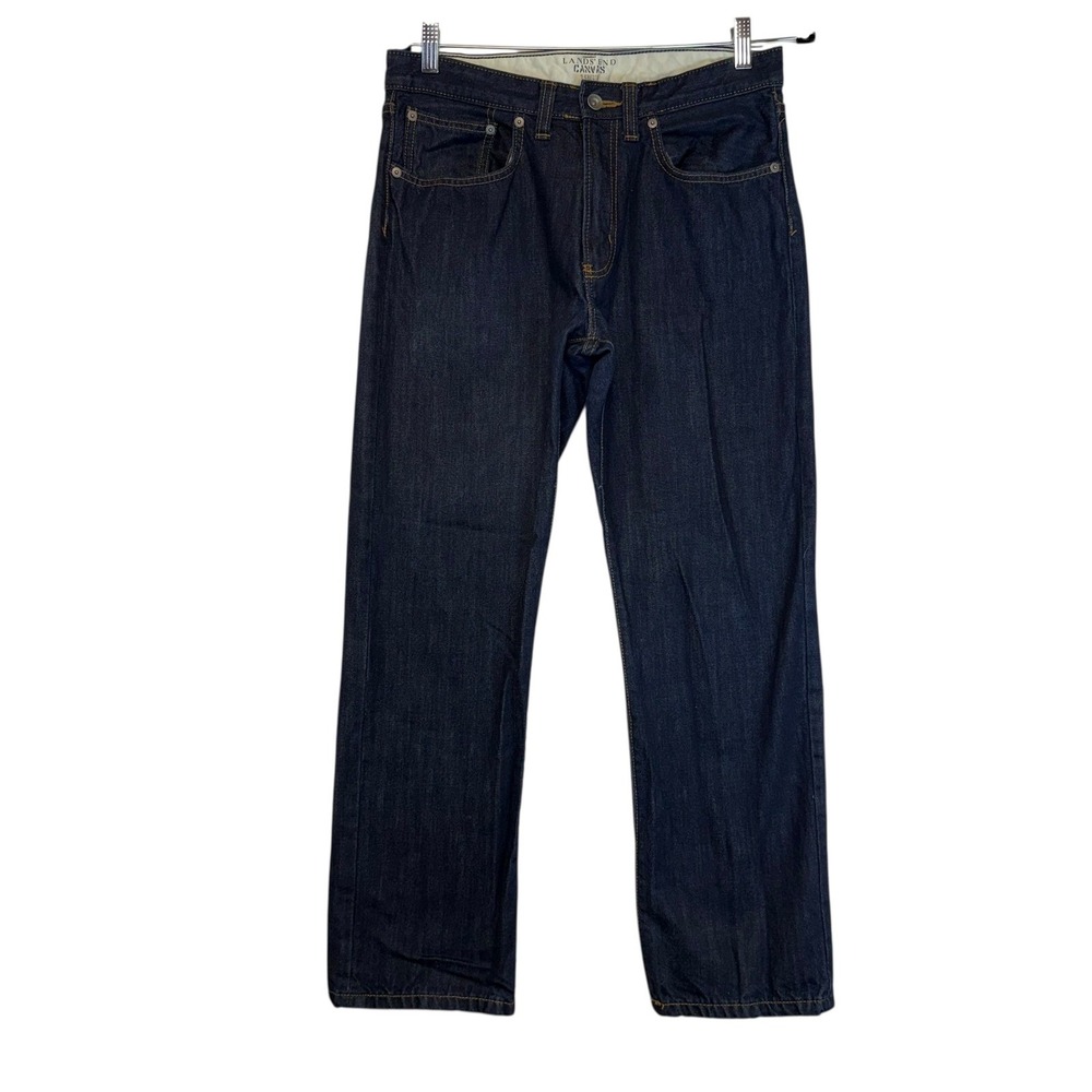 Lands End Canvas Mens Dark Wash Straight Fit Jeans Classic Staple‎ Size 32x30